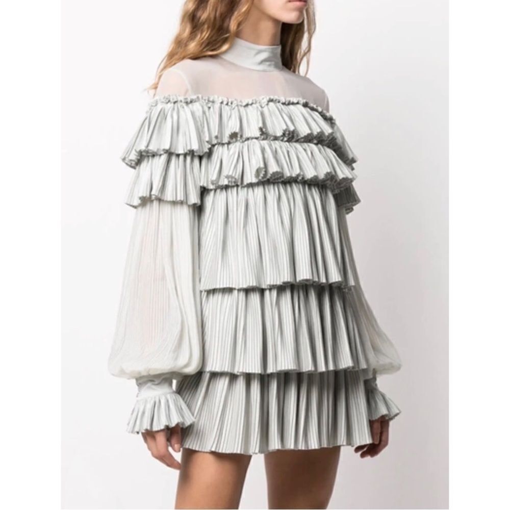 Wandering Pleated Satin Mini Dress In Grey size 40/us size 4